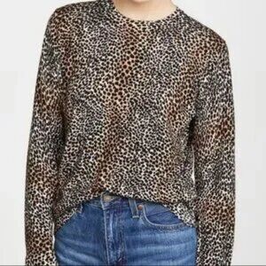 Womens Equipment Femme Raydon Black Brown Animal Print Crew Neck Wool Sweater L